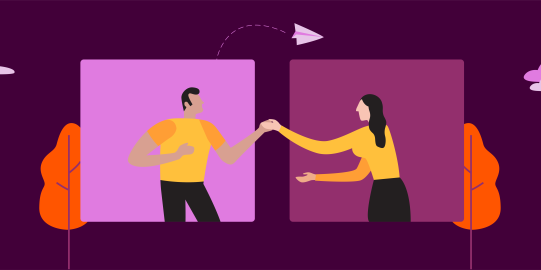 Illustration of two people facing each other and holding hands