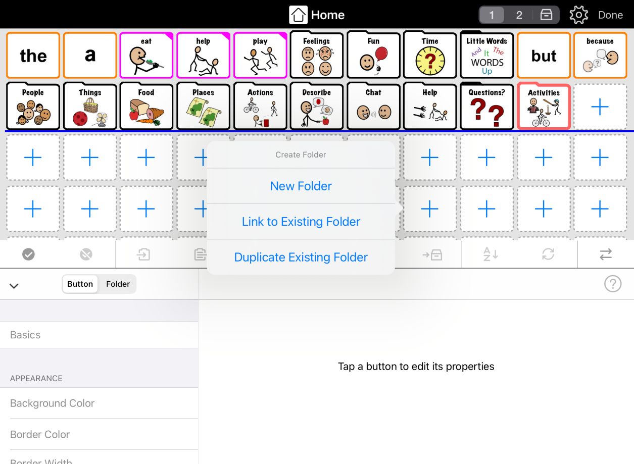 Small buttons showing combined add function for buttons and folders