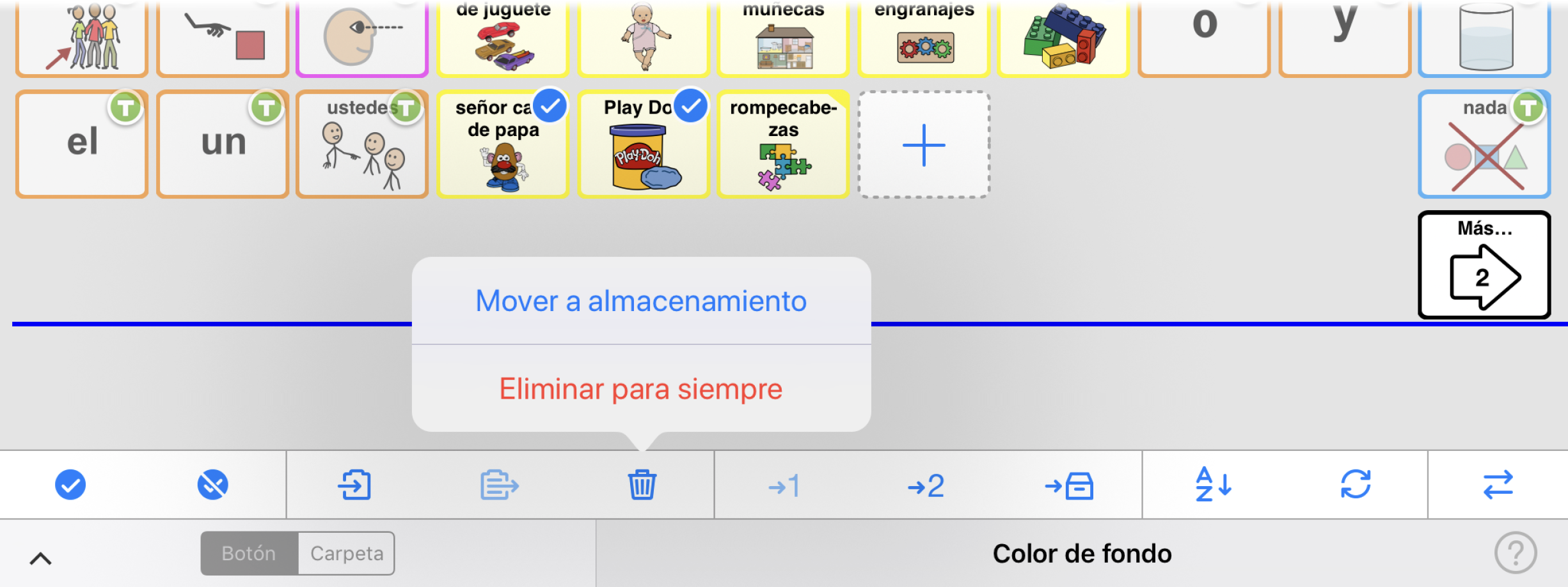 Opción de mover a almacenamiento o eliminar para siempre