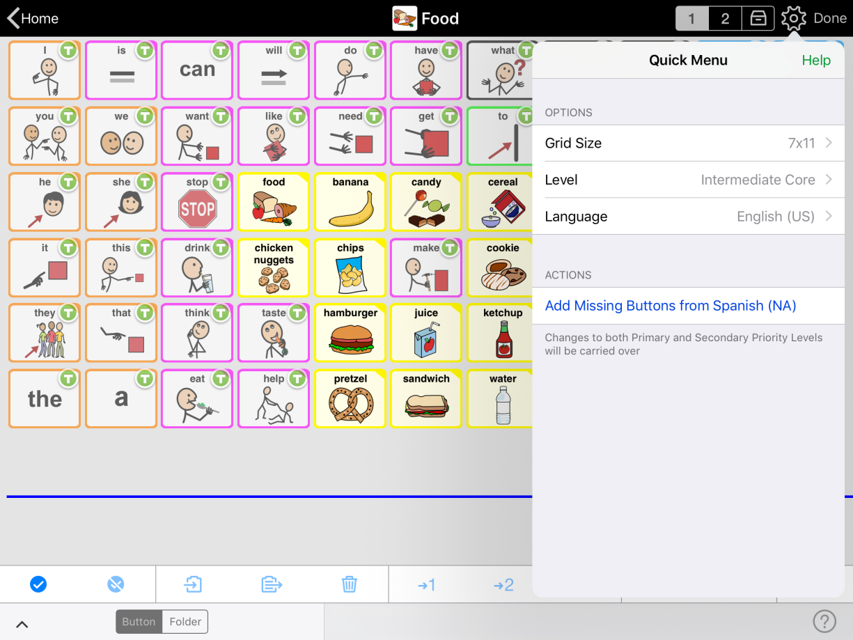 Quick Options menu showing language change menu