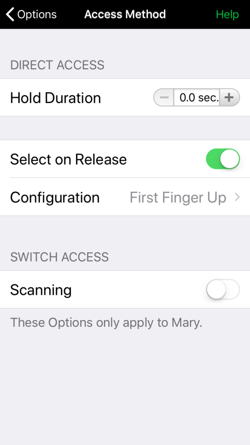 Access Method home screen