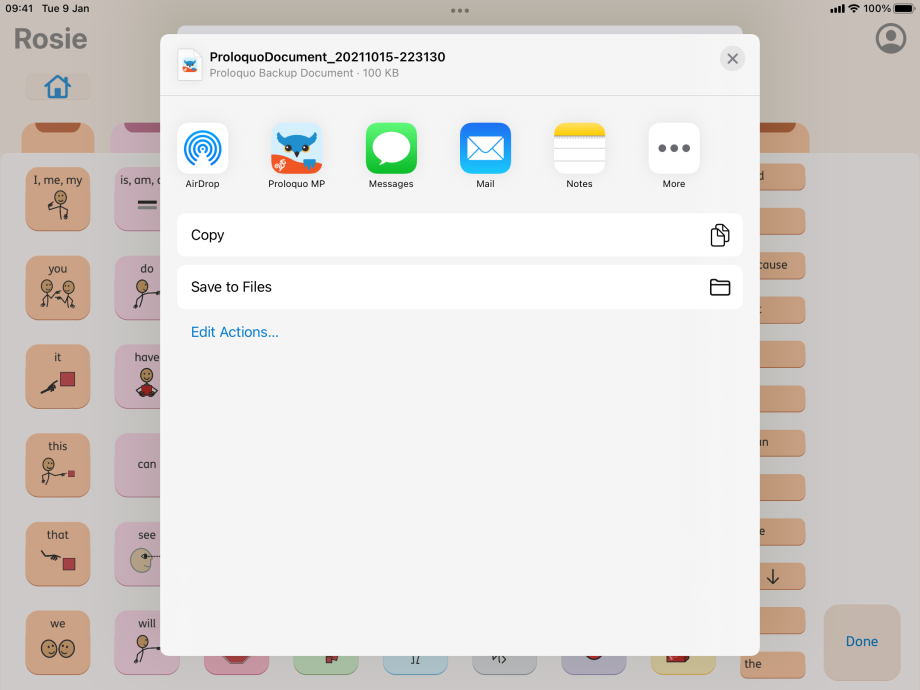 Proloquo backup creation
