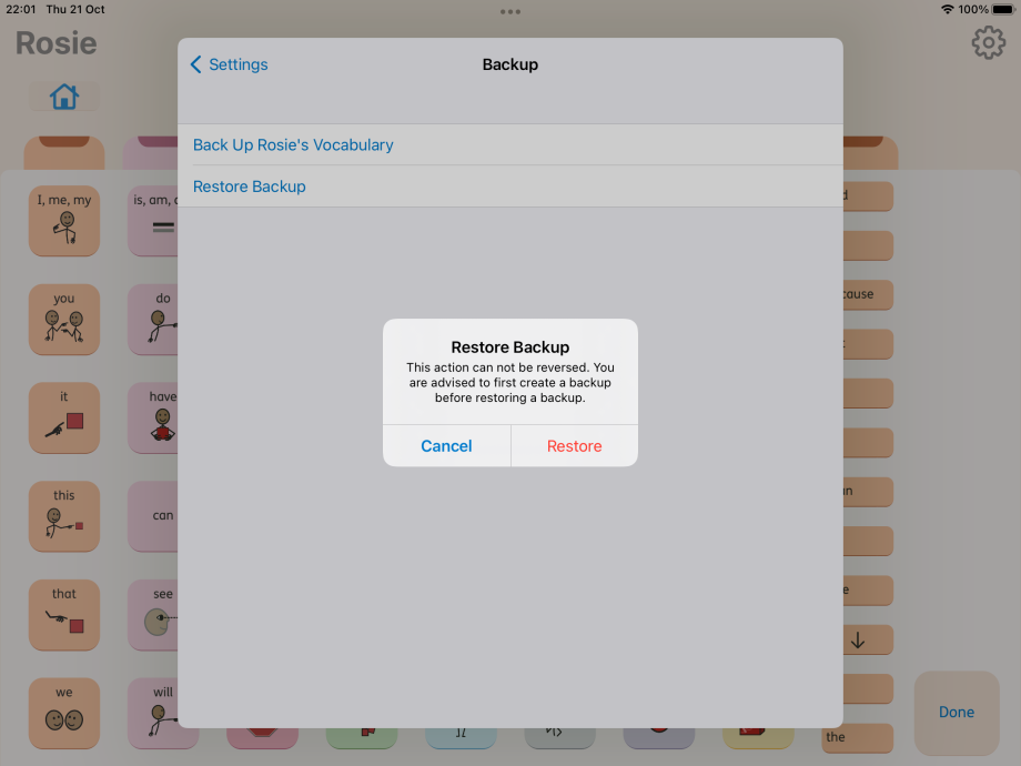 Restore a backup in Proloquo