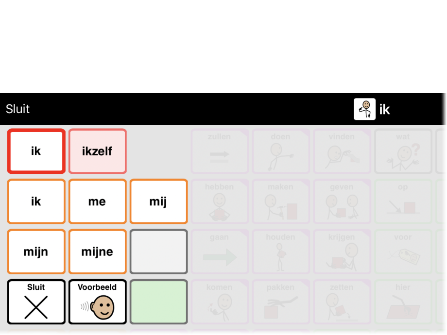 Varianten voor 'ik' in de grammaticapop-up
