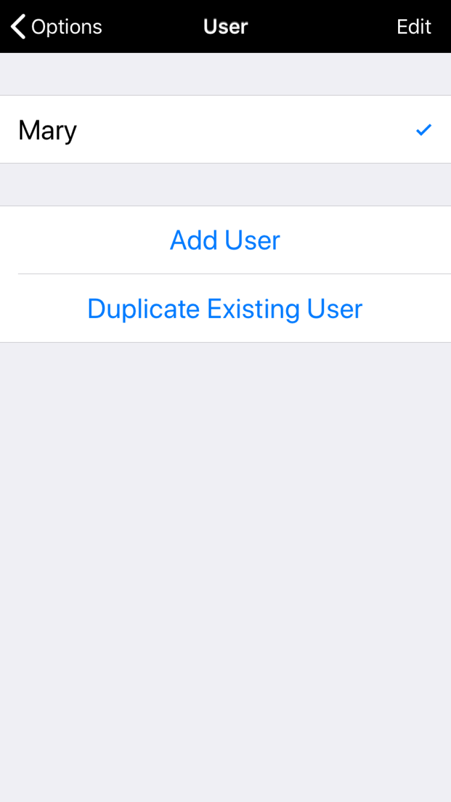 User section of Options, with ability to add new user