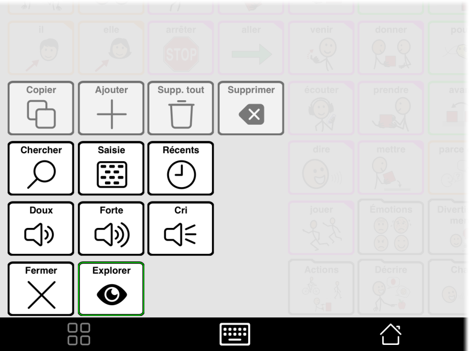 Popup outils avec le bouton Explorer activé