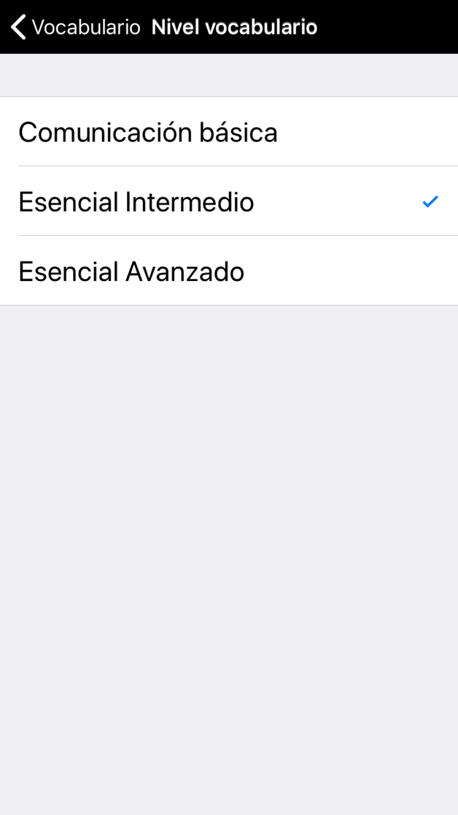 Niveles de vocabulario disponibles en Crescendo