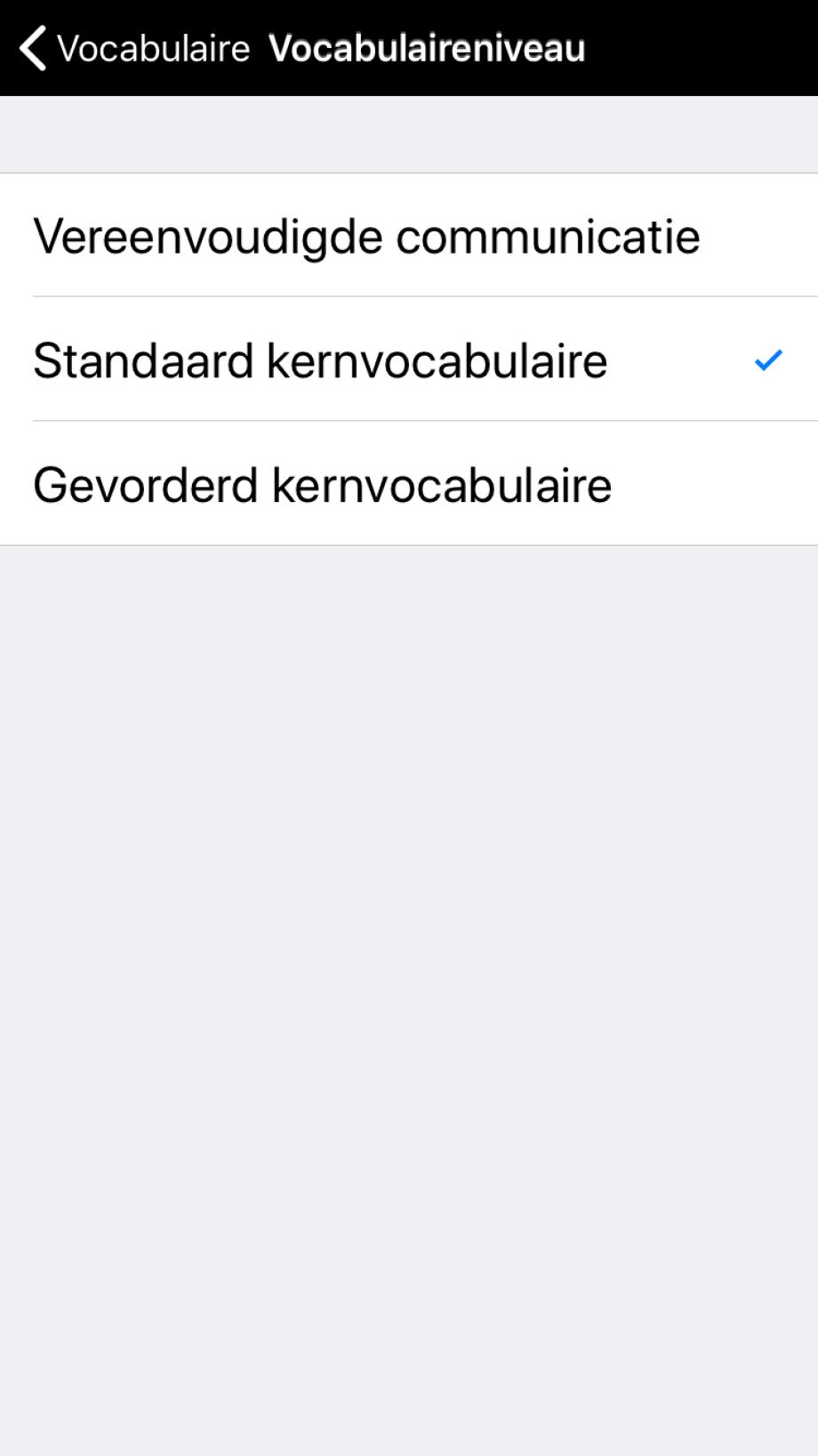 Keuze uit de verschillende Crescendo vocabulaire niveaus.