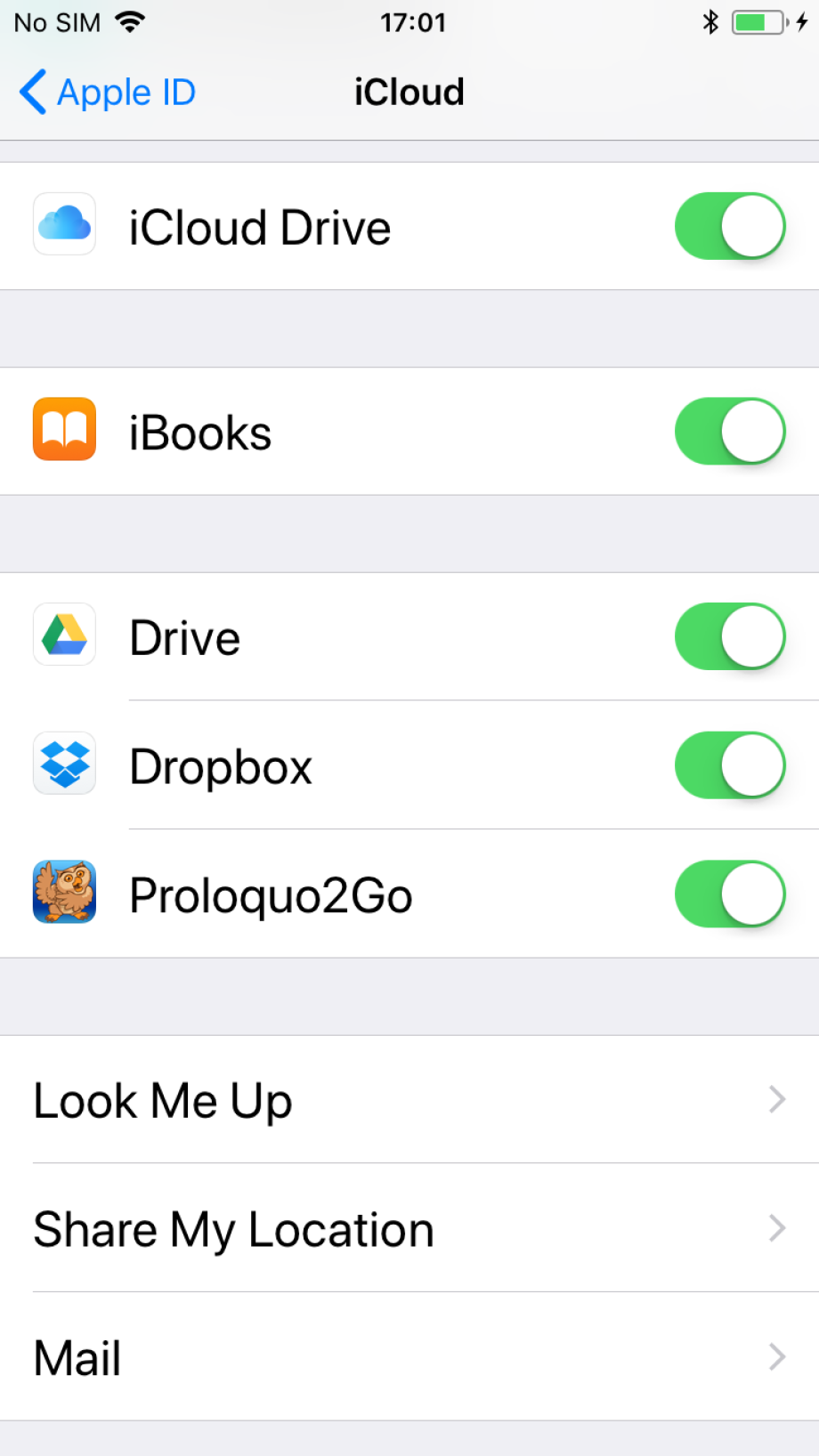 iCloud section of the Apple ID settings in the Settings app
