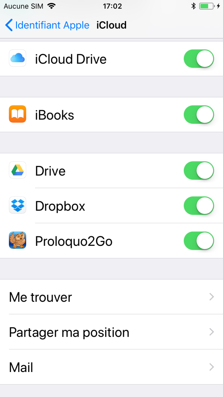 Section iCloud des réglages de l’Apple ID dans les réglages de l’appareil