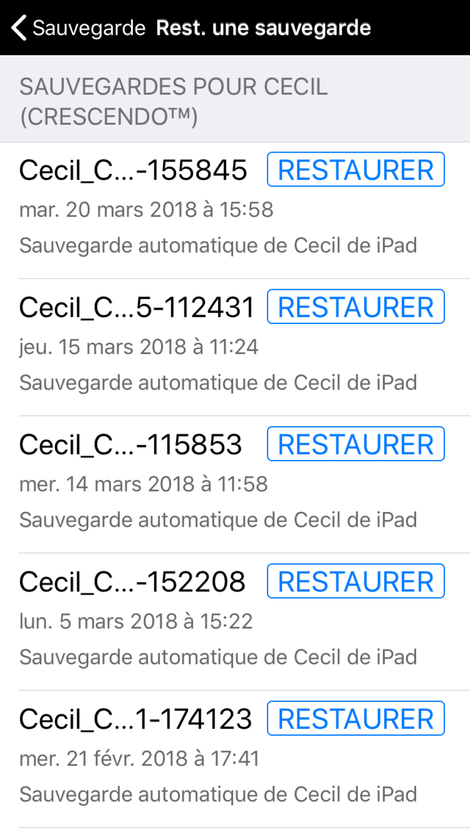 Restauration depuis la sauvegarde avec l’option de voir les sauvegardes distantes