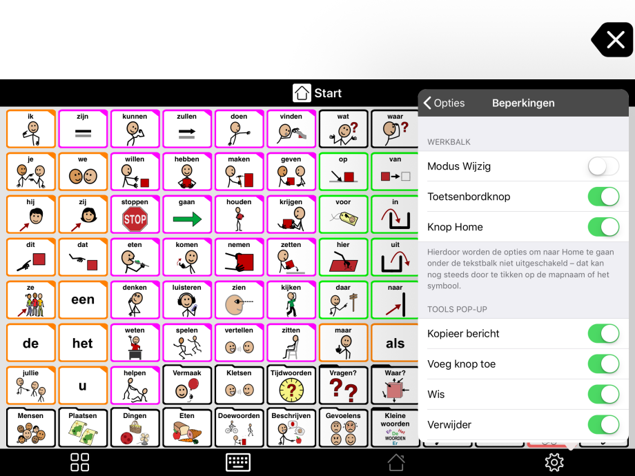 Beperkingen met Toetsenbordknop en Knop Home geactiveerd.