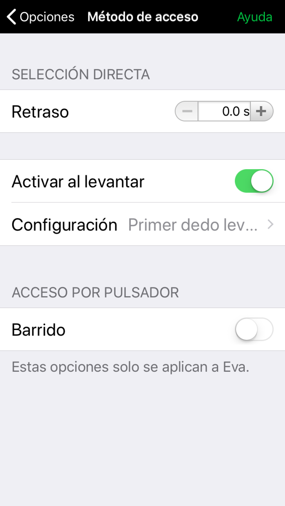 Pantalla de método de acceso