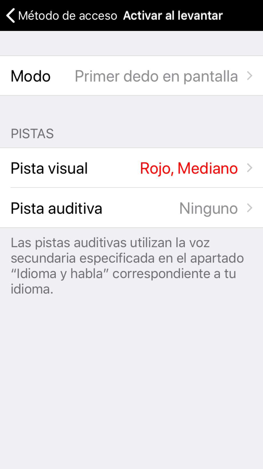 Opciones de activar al levantar