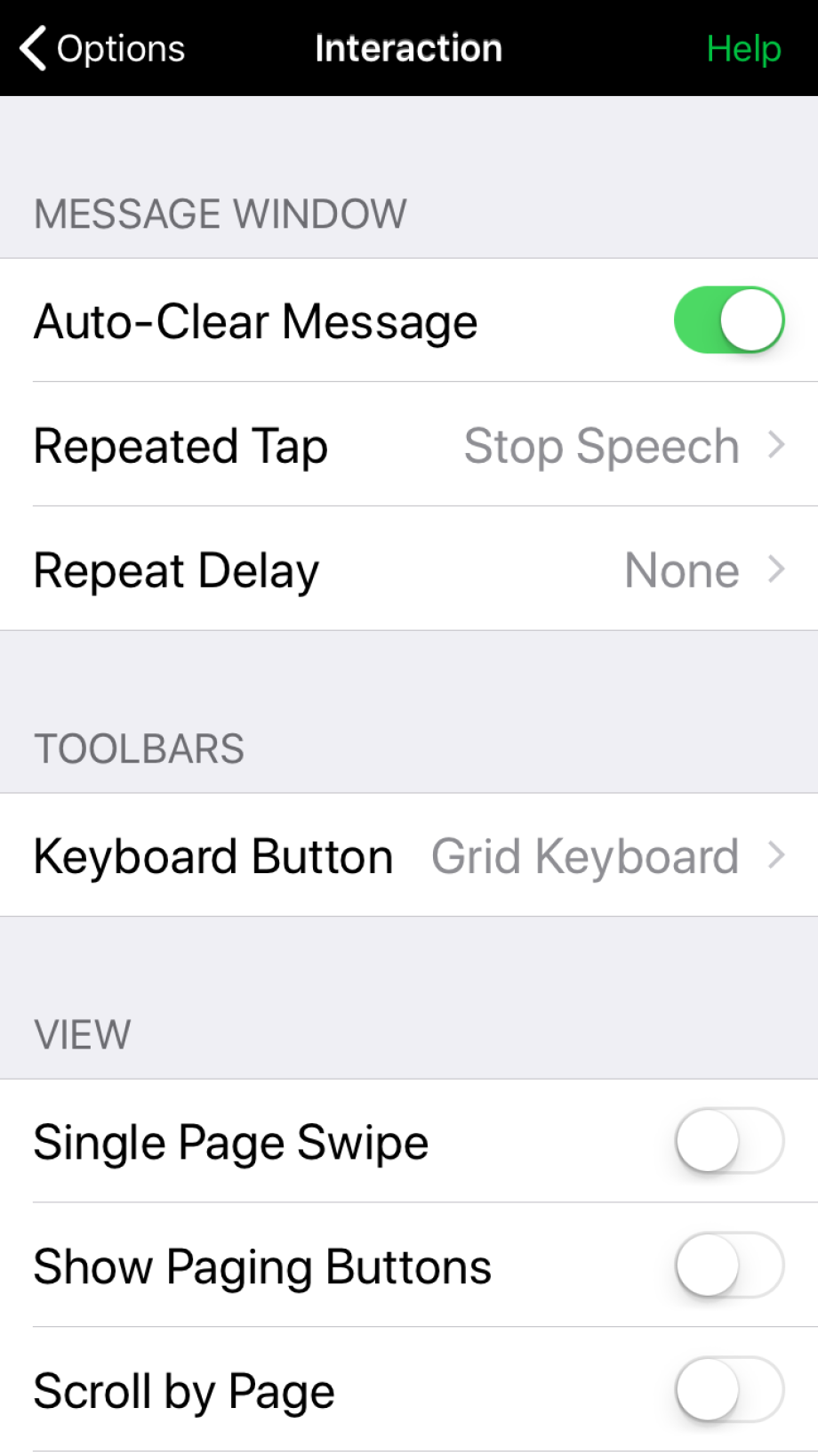 Interaction options