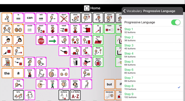 Play movie showing Progressive Language settings in Proloquo2Go