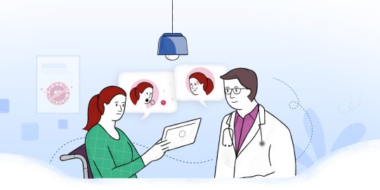Une femme utilise la CAA pour parler à un médecin à l’hôpital