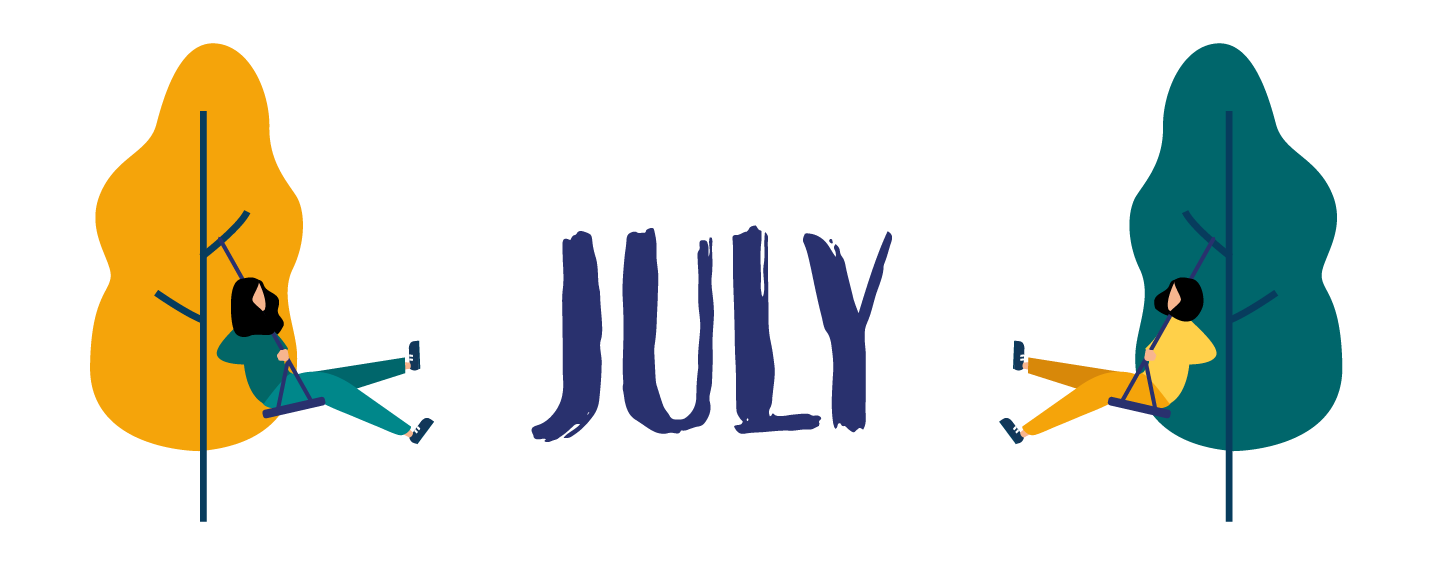 Illustration with text "July" Illustration with text "July"