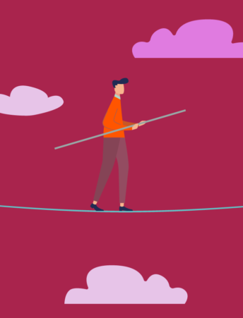 Illustration of a man walking a tightrope