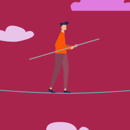 Illustration of a man walking a tightrope