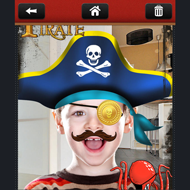 Boy with pirate outfit on make me a pirate phone app