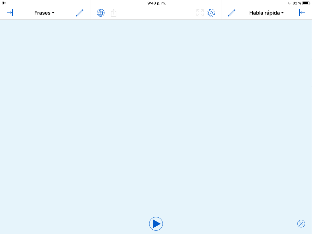 Proloquo4Text en el iPad con los Bloques rápidos ocultos.