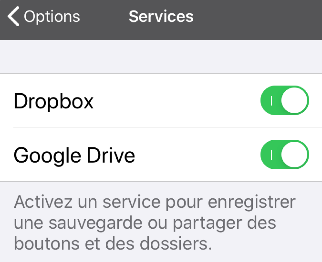 Capture d'écran de menu services