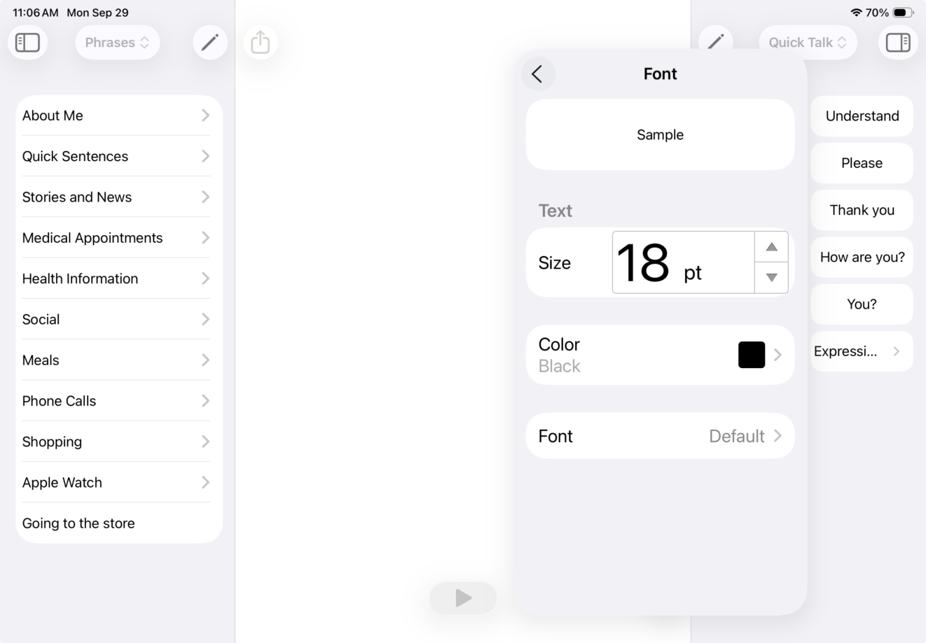 The Font menu