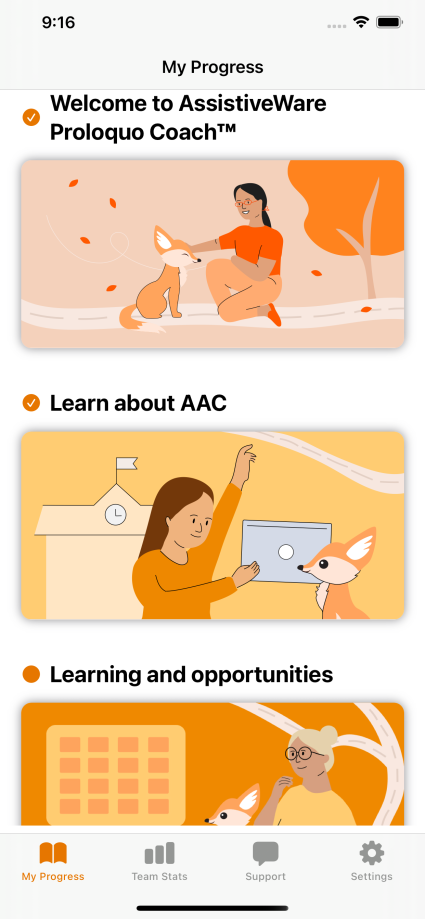 Proloquo Coach Home screen