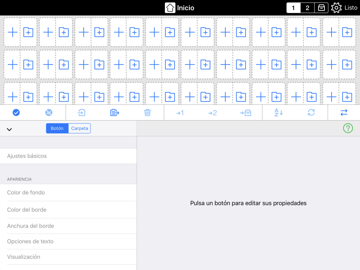 Pequeños botones mostrando la función combinada de añadir botones y carpetas