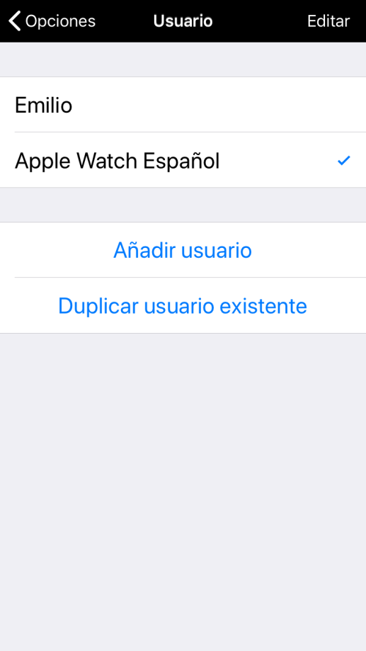 Usuarios disponibles en Proloquo2Go, Apple Watch aparece automáticamente 