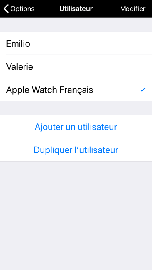 Utilisateurs disponibles dans Proloquo2Go, l’Apple Watch apparaît automatiquement