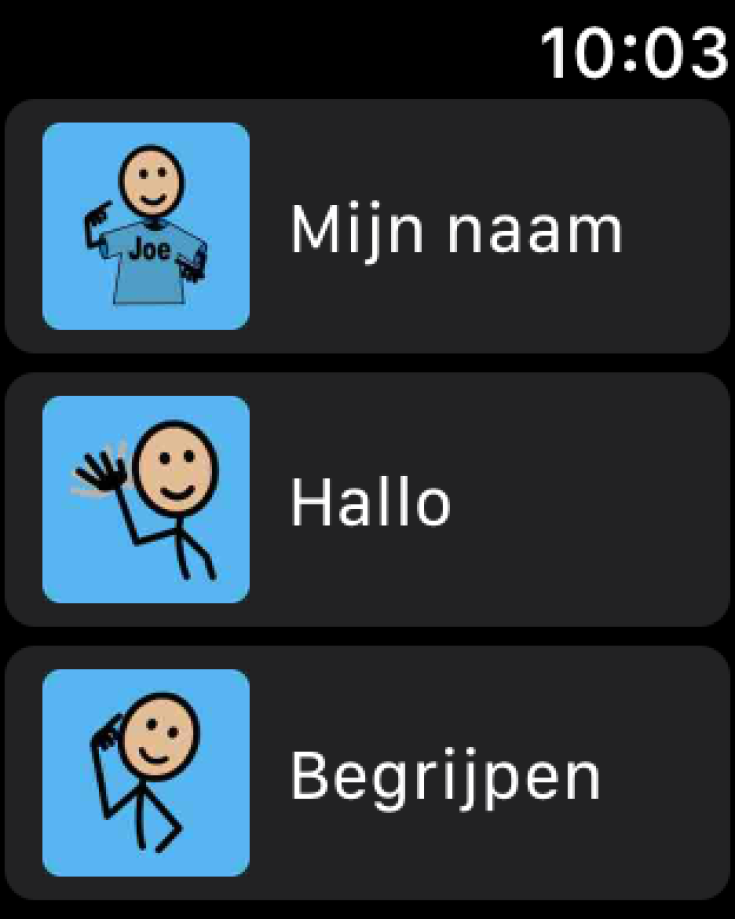 Zinnen in het vocabulaire van Apple Watch.