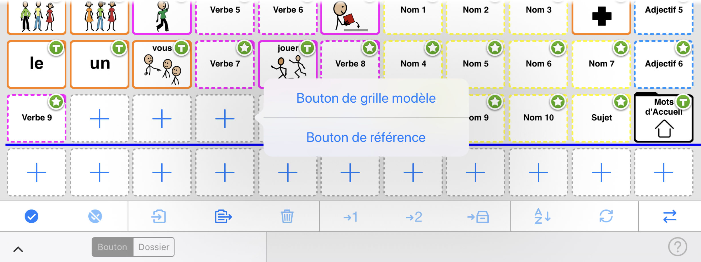 Choix entre bouton de référence ou bouton de grille modèle