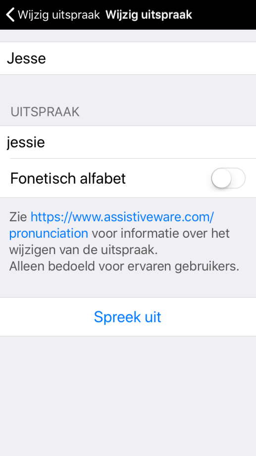 Opties voor het wijzigen van de uitspraak van een woord