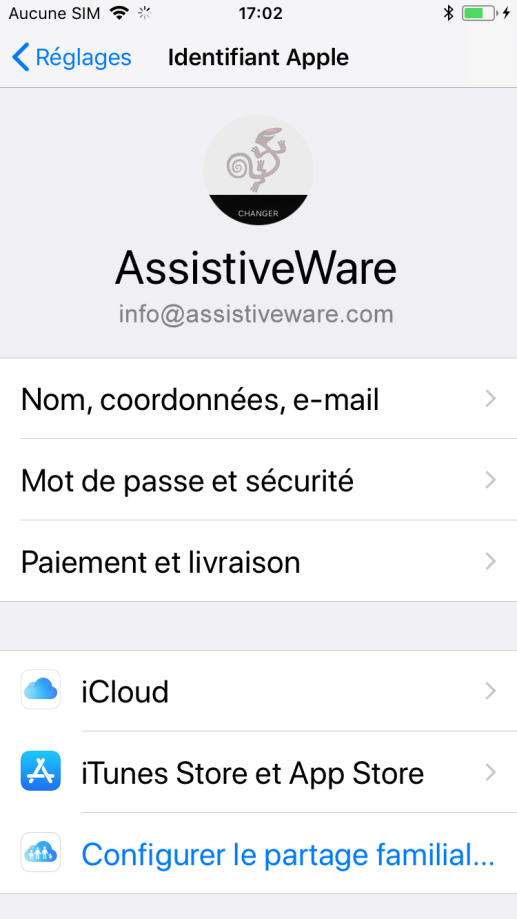 Réglages de l’Apple ID dans les réglages de l’appareil