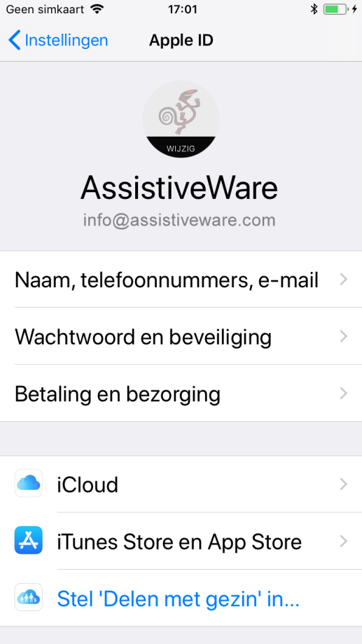 Apple ID instellingen in de iPad instellingen app.