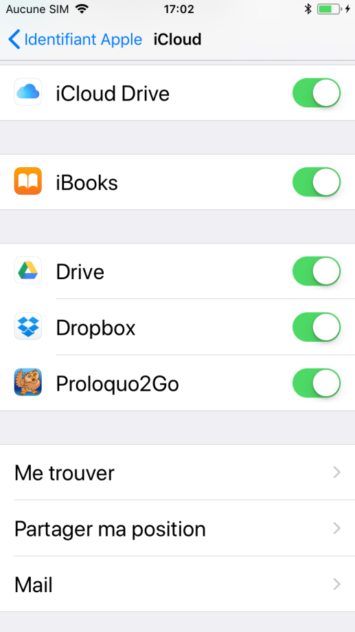 Section iCloud des réglages de l’Apple ID dans les réglages de l’appareil