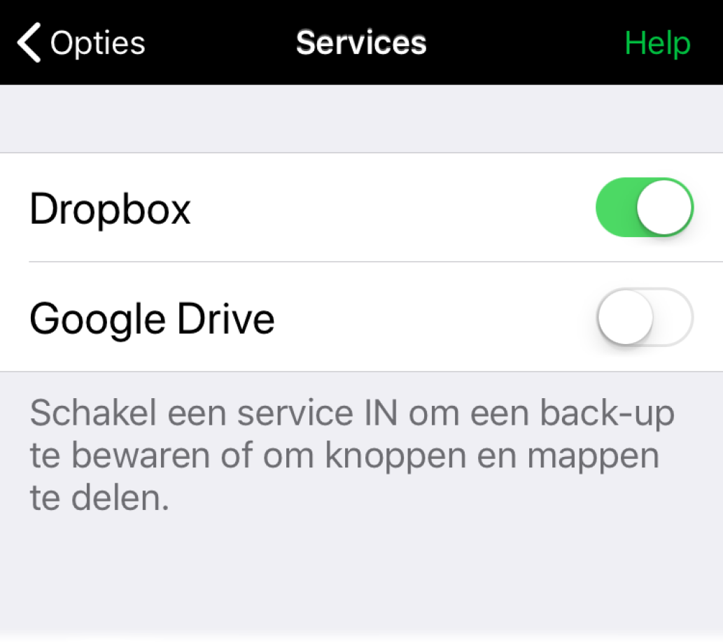 Het onderdeel 'Services' in opties