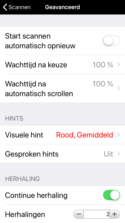 Geavanceerde opties voor Scanning. 