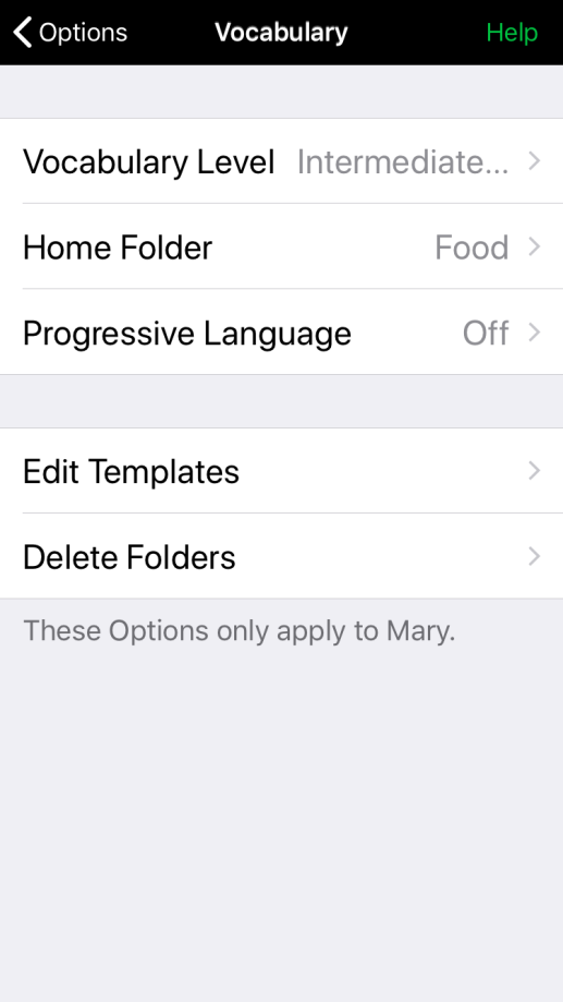 Home folder setting in Vocabulary options