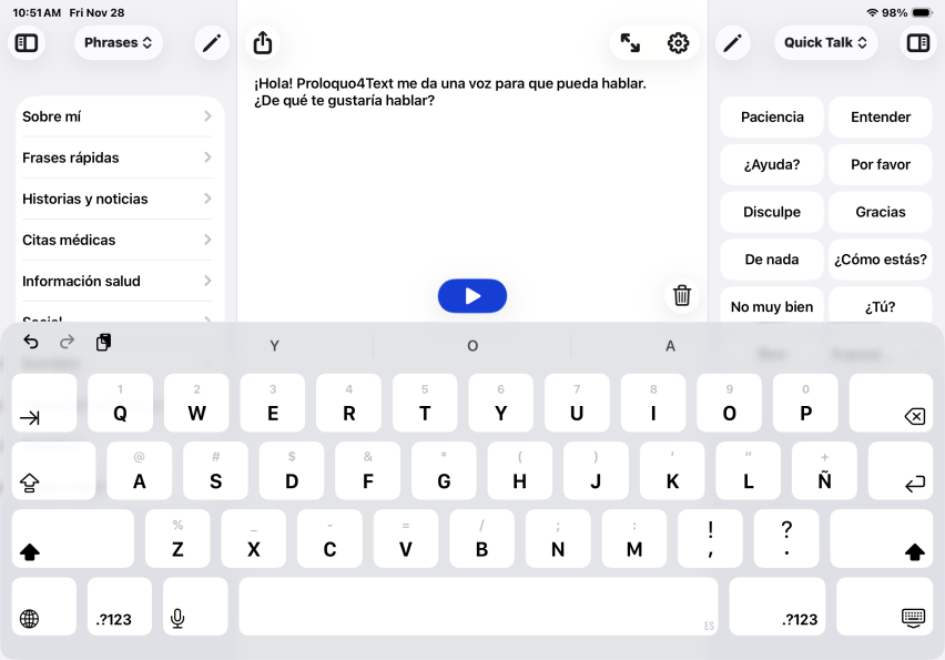 Captura de pantalla de Proloquo4Text