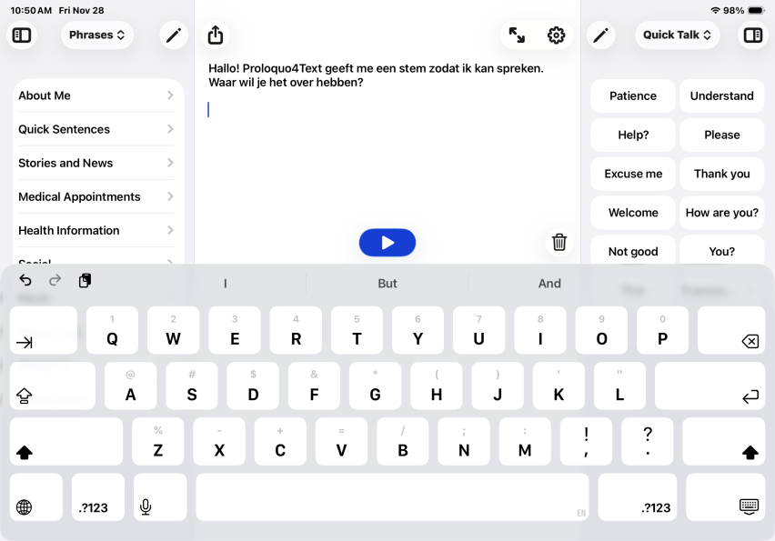 Screenshot van Proloquo4Text