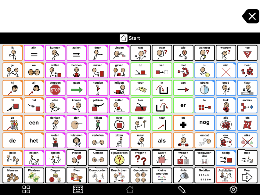 Schermafbeelding van Proloquo2Go met 12x8 grid