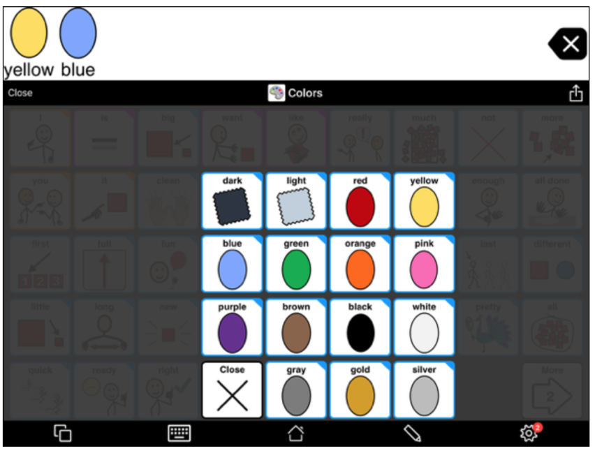 Colors pop-up in Proloquo2Go