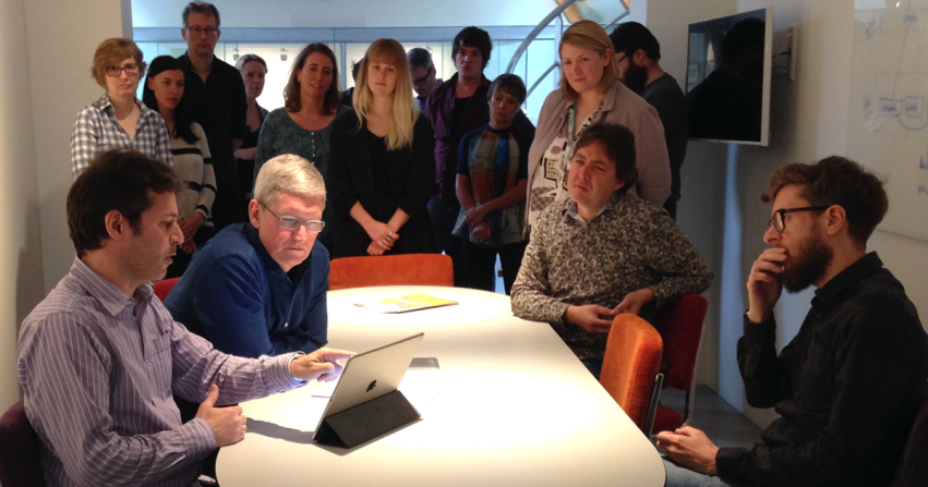 Tim Cook in the AssistiveWare office