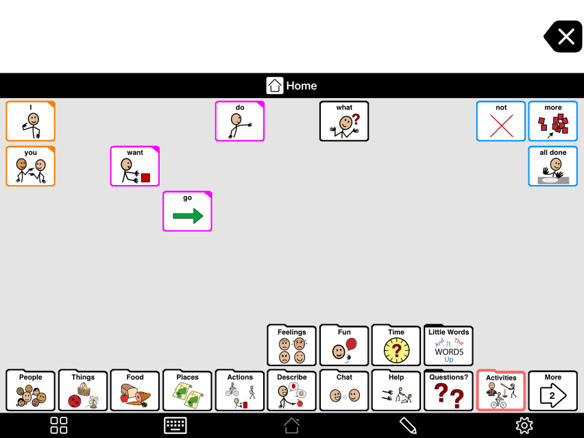 Proloquo2Go with a 7x11 grid on Step 1 of Progressive Language