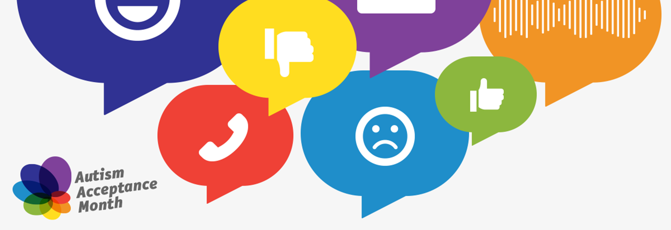 Speech bubbles with icons for Autism Acceptance Month