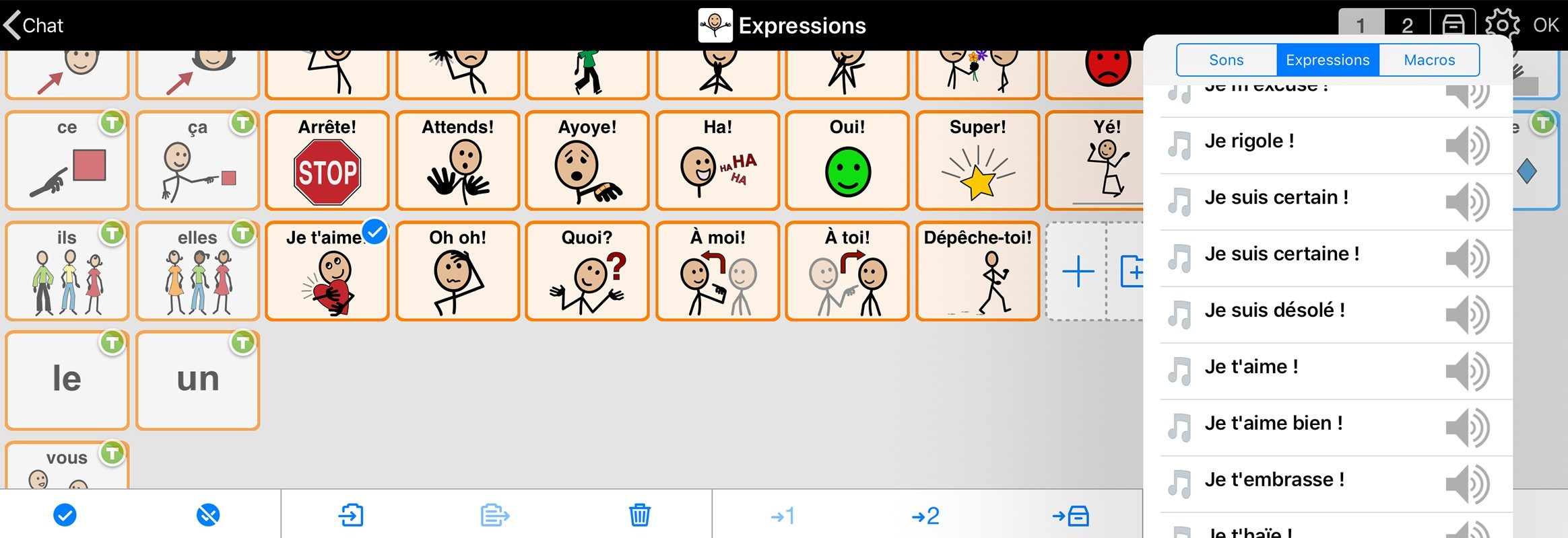 Exemple d’expressions dans Proloquo2Go