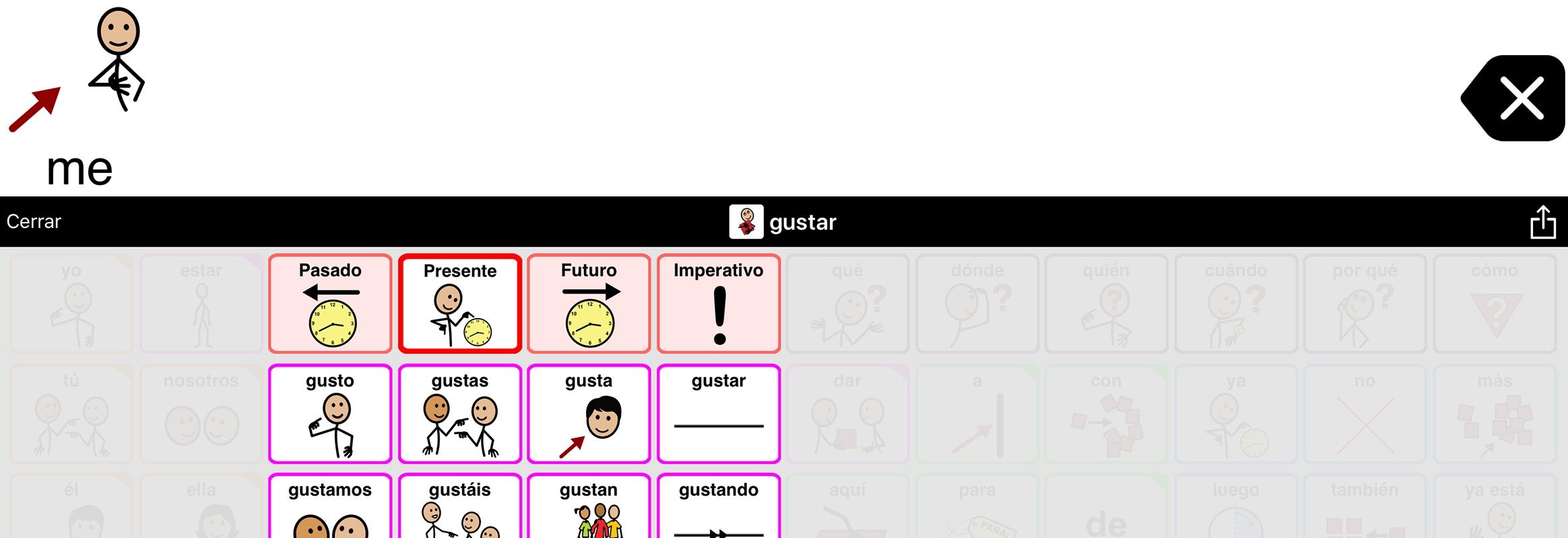 Ejemplo de soporte gramatical en Proloquo2Go